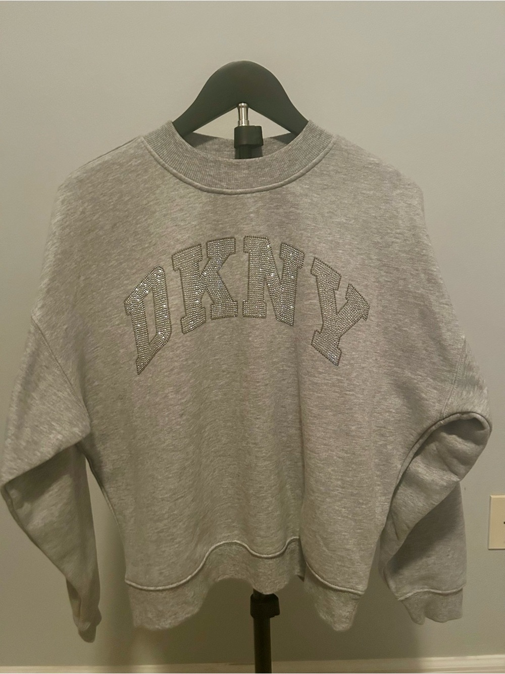 DKNY Gray Rhinestone Logo Crewneck Sweatshirt